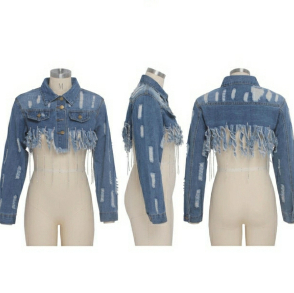 Cropped Denim Jacket with BLING - Picture 3 of 3